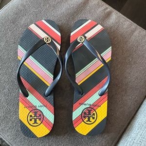 Size 7 multicolored tory burch flip flops